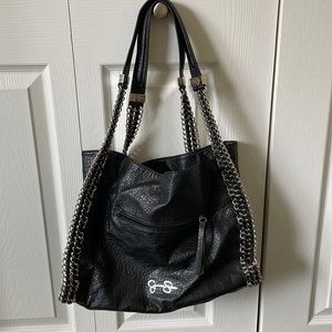 Jessica Simpson black bag with silver chain accents